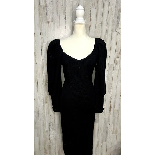 ASTR The Label Women's Black Ribbed Knit Bodycon Midi Dress Size Medium
