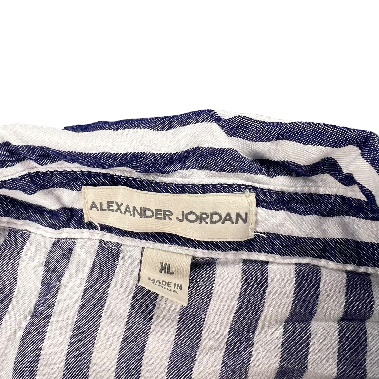 Alexander Jordan Women's XL Blue Striped Collared Button Down Blouse Long Sleeve