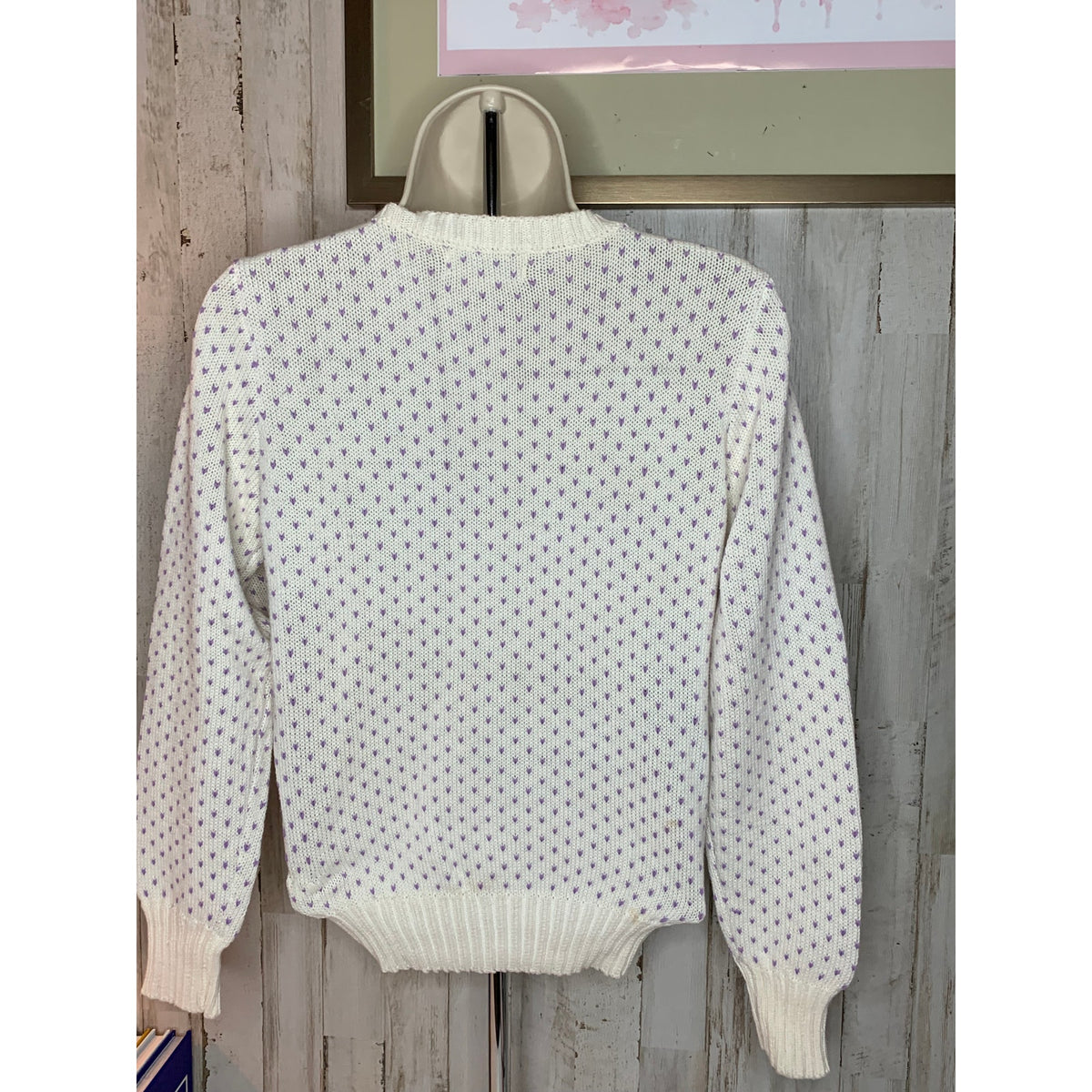 Lord & Taylor Sweater Womens Size Small White Knit Pullover Purple Heart