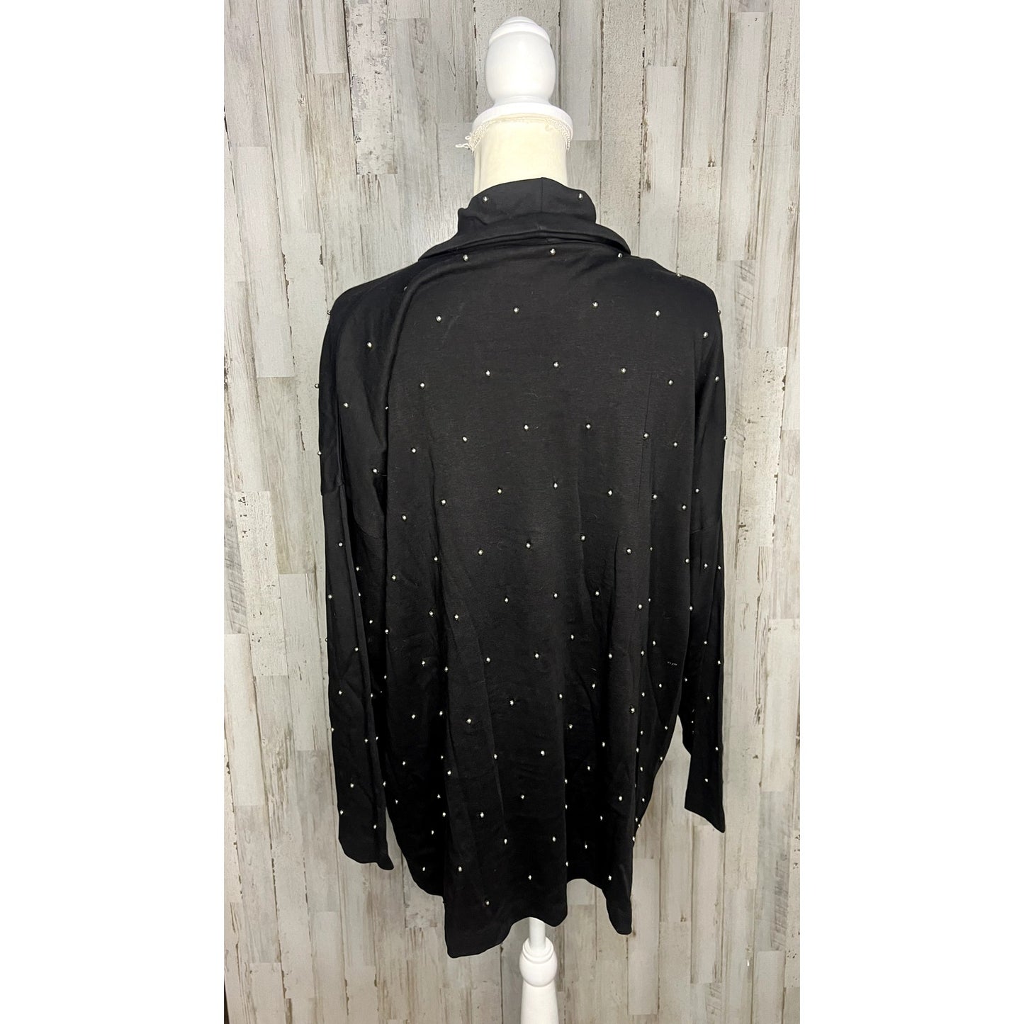 Richard Sport Women's Large Black Long Sleeve Blouse w/ Pearl Embellishments