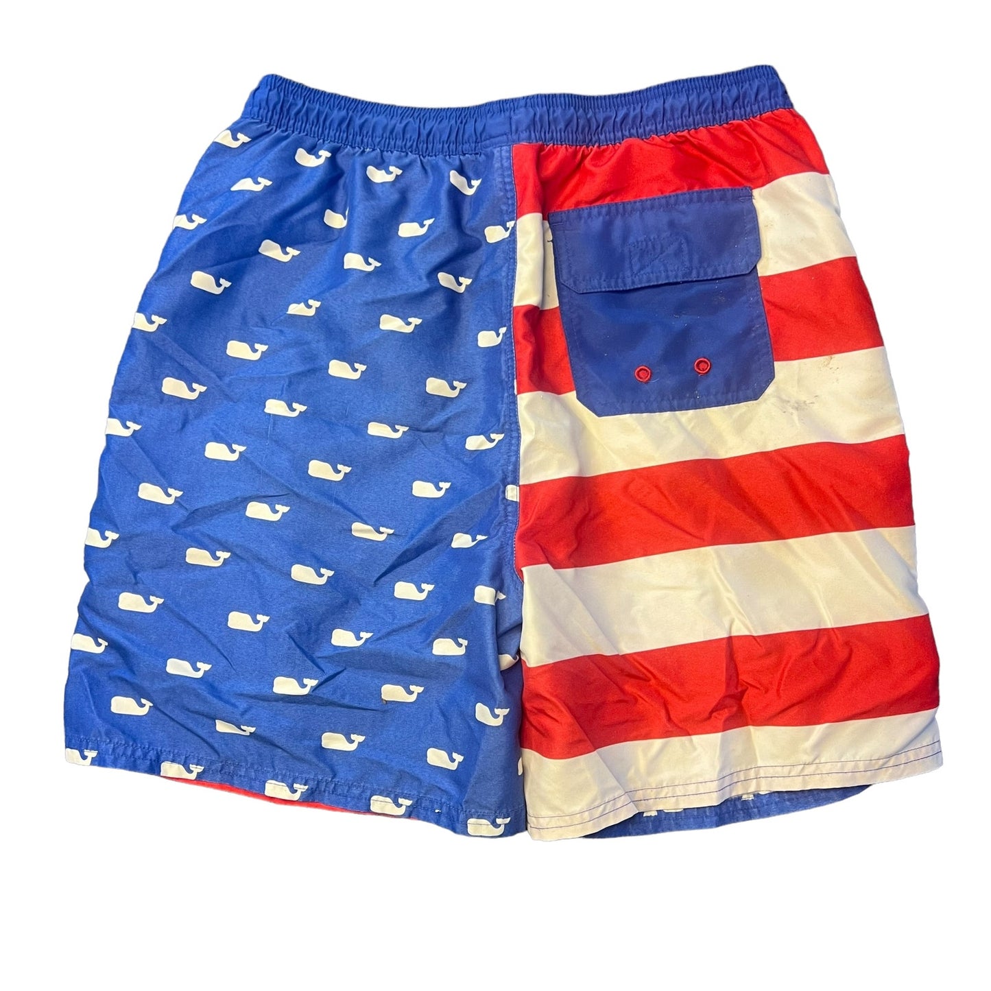 Vineyard Vines Boy's XL Whale American Flag Chappy Quick Dry Swim Trunks