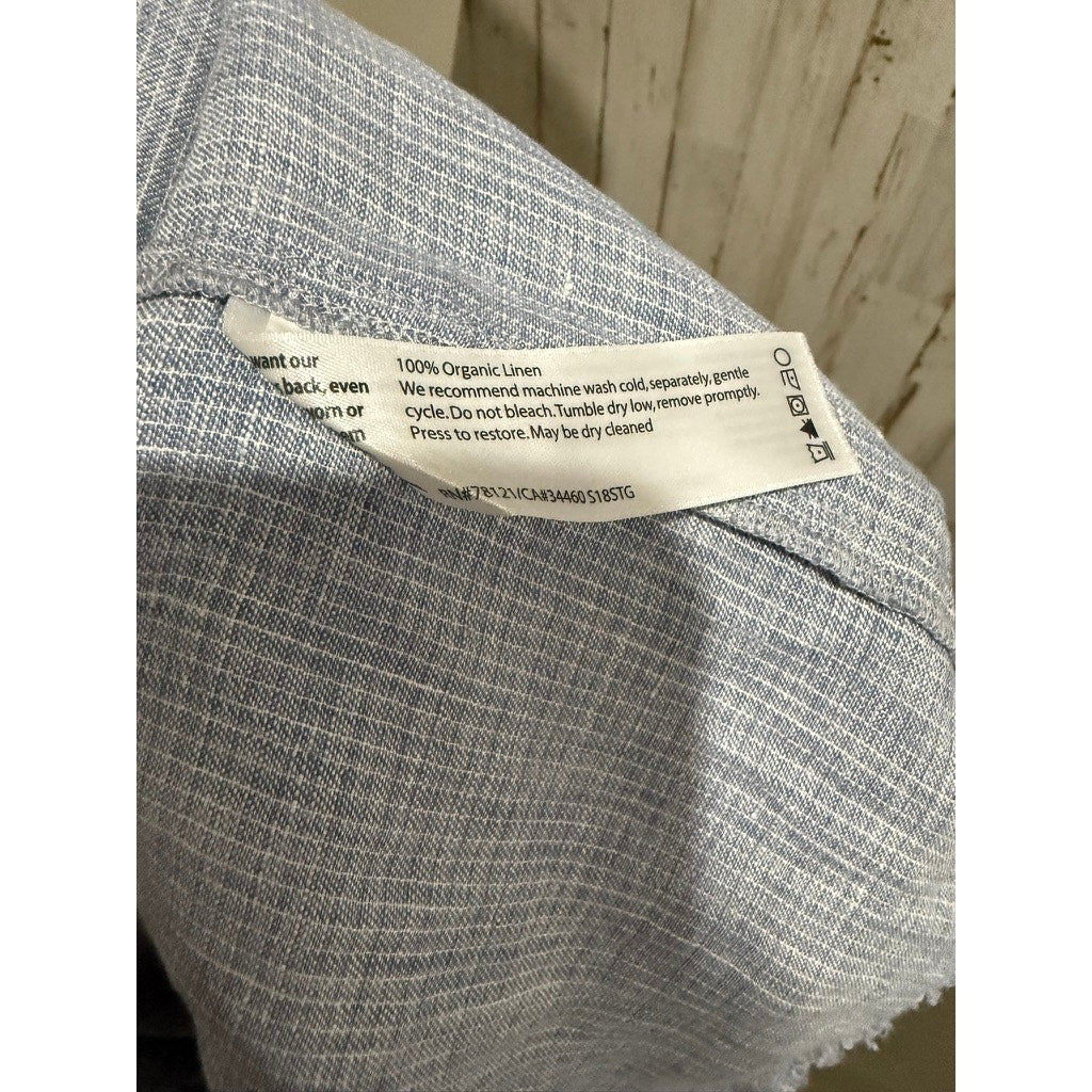 Eileen Fisher Tunic Blouse Womens Medium Blue White Pinstripe Short Sleeve