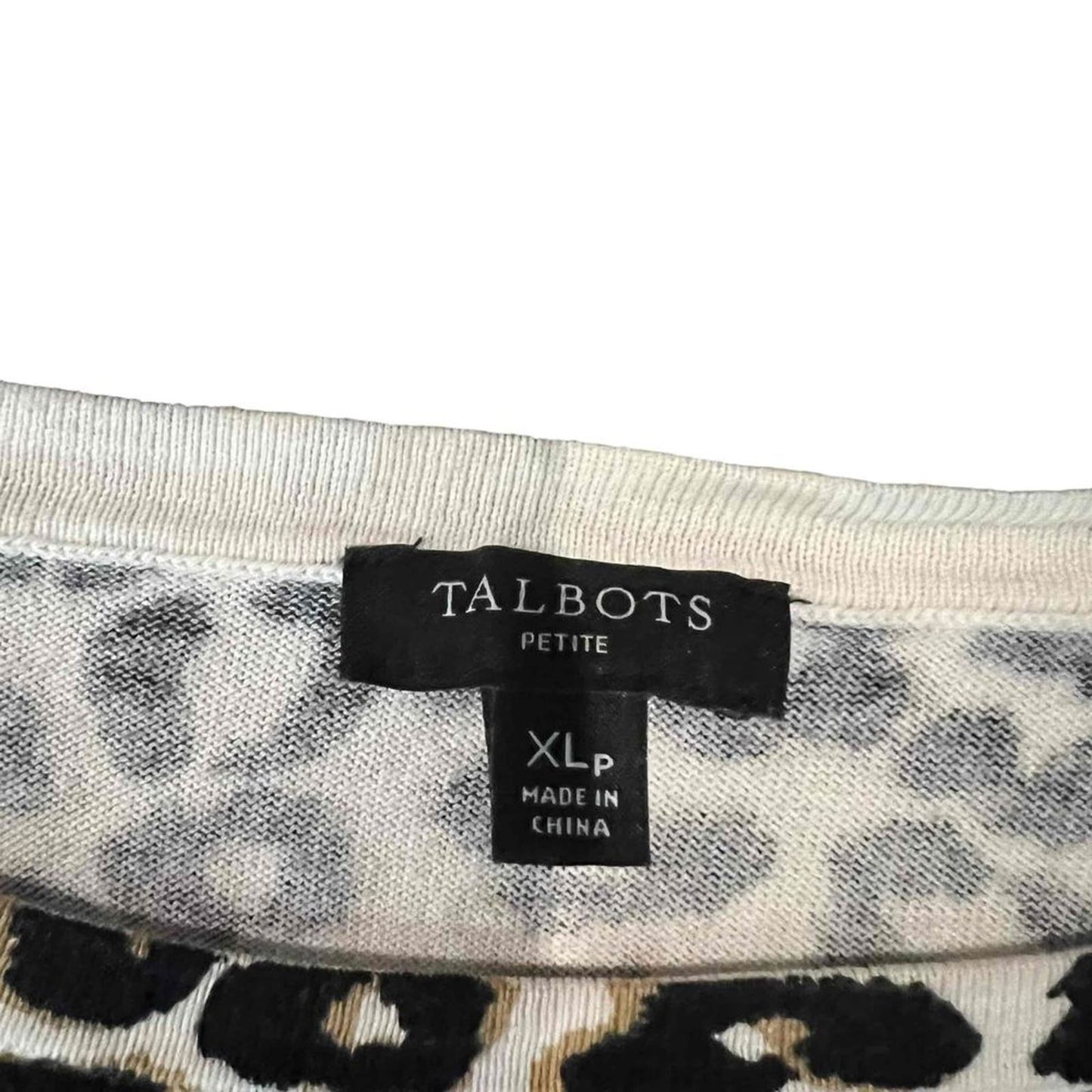 Talbots Short Sleeve Leopard Print Crewneck T-Shirt Blouse Size Petite XL