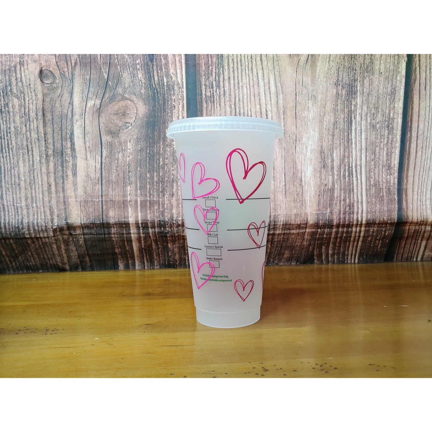 Starbucks Reusable Cold Cup Pink Hearts w/ Lid 24 oz NO STRAW
