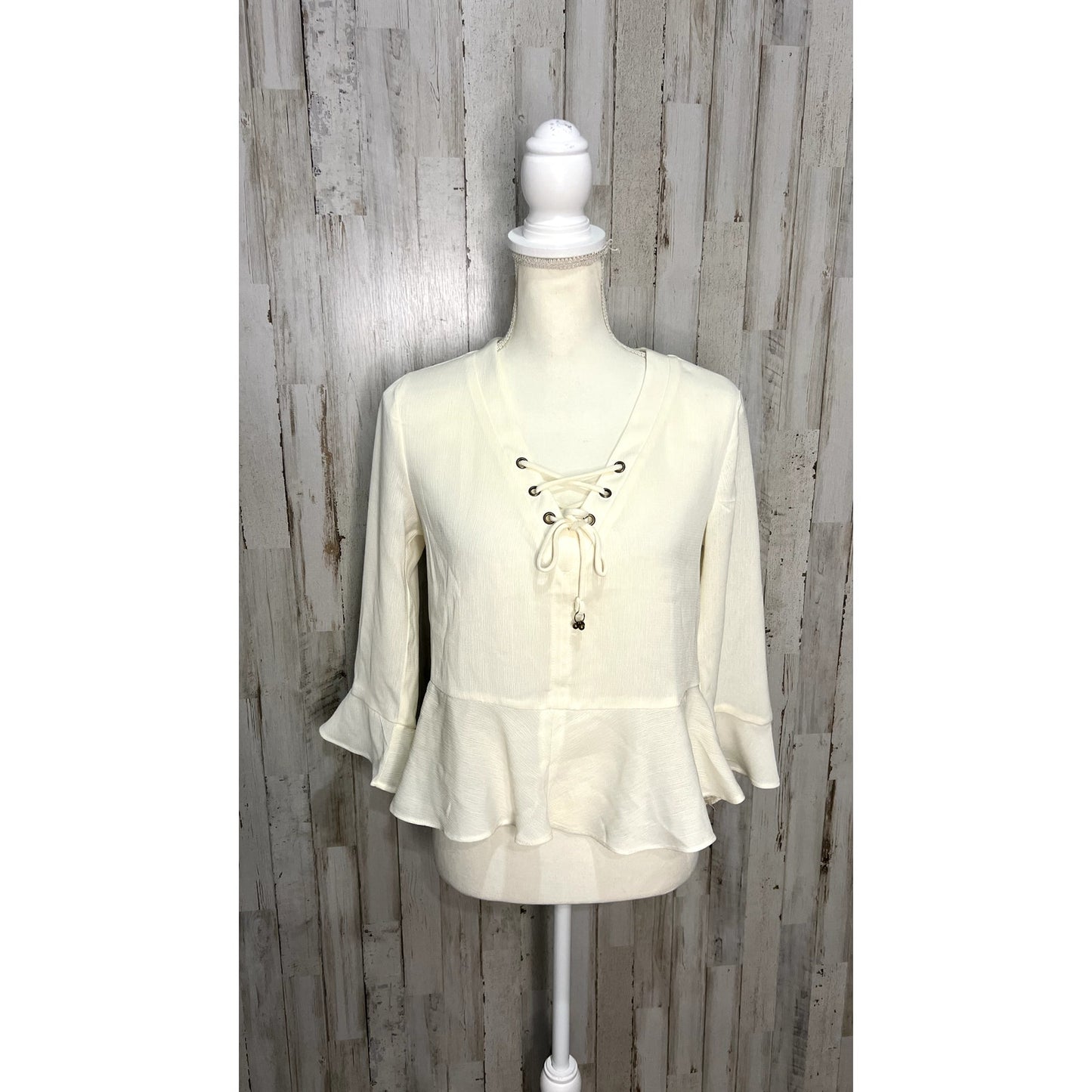 NWT Frye Women's Lace-Up Bell Sleeve Blouse Ivory Size Small Casual Spring