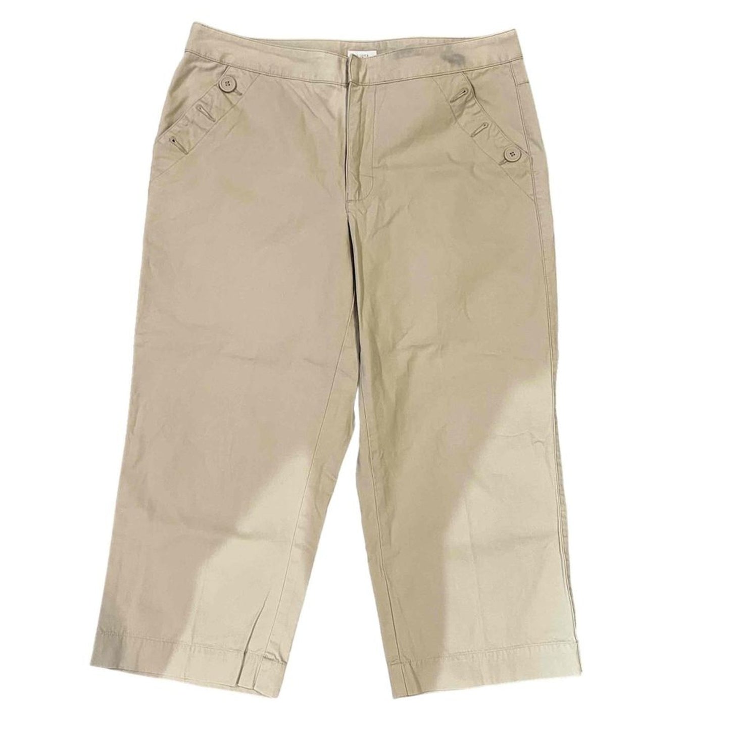 Liz Claiborne Audra Capri Pants Womens 14P Beige Cropped Mid Rise Pockets