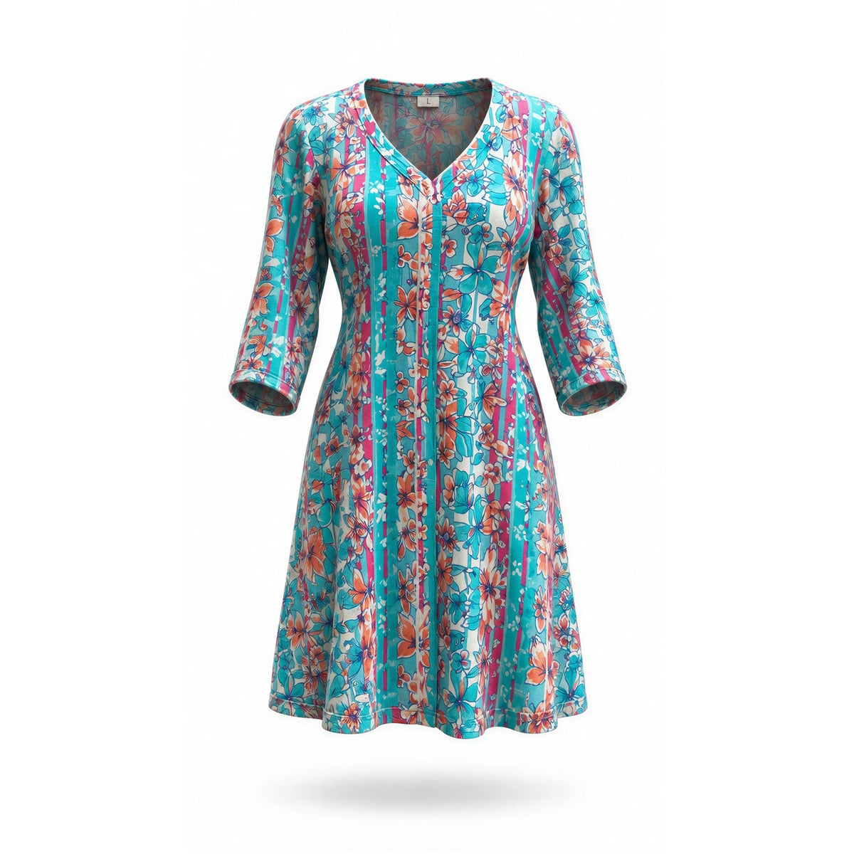 Lands' End Dress Womens Large Floral Cover Up V-Neck 3/4 Sleeve