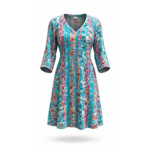 Lands' End Dress Womens Large Floral Cover Up V-Neck 3/4 Sleeve