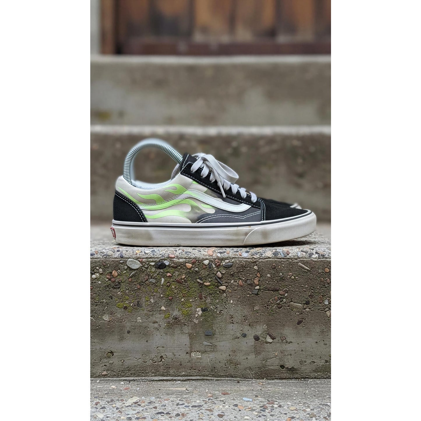 Vans Old Skool Skate Shoes Men's 5.5 / Women's 7 Black Neon Green Flame