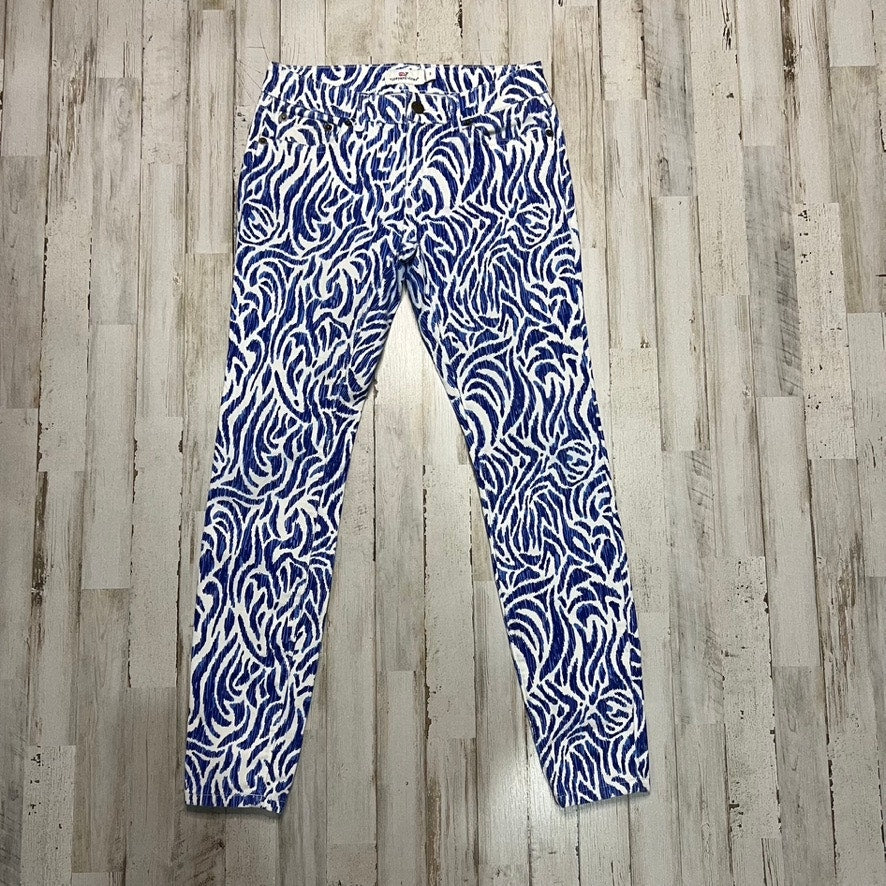 Vineyard Vines Women's Size 2 White & Blue Zebra Print Skinny Jeans