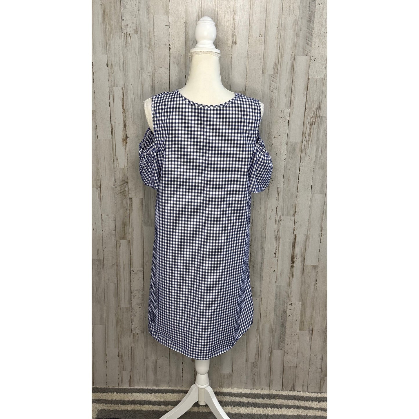 Espresso Women's Blue Gingham Cold Shoulder Knee Length Dress Size Large