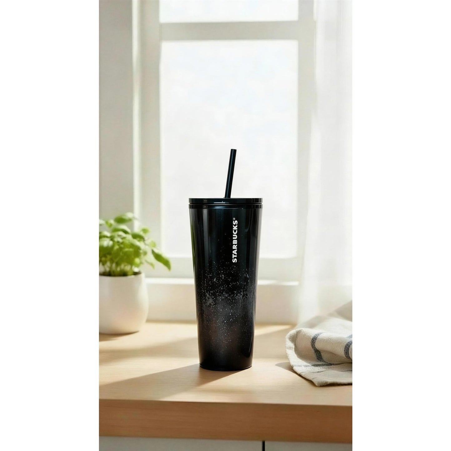 Starbucks Black Glitter Ombre Tumbler w/ Lid & Straw 24 oz