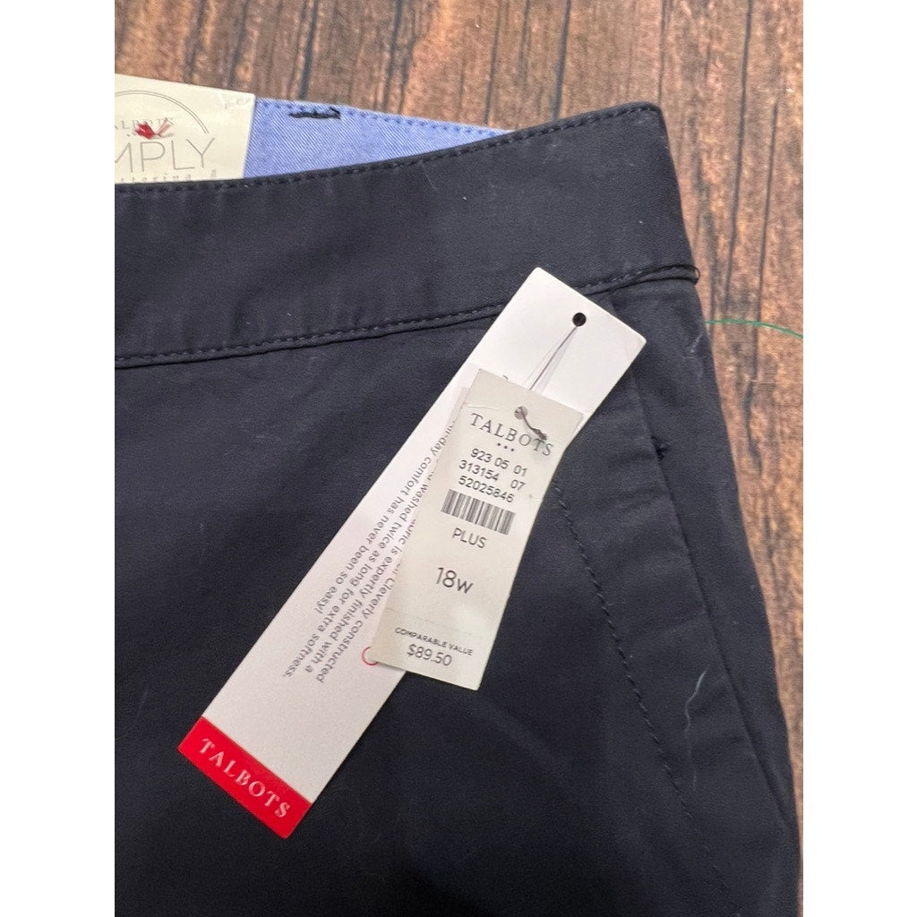 NWT Talbots Women's Plus Size 18W Blue Chino Pants Casual Solid Back Pocket