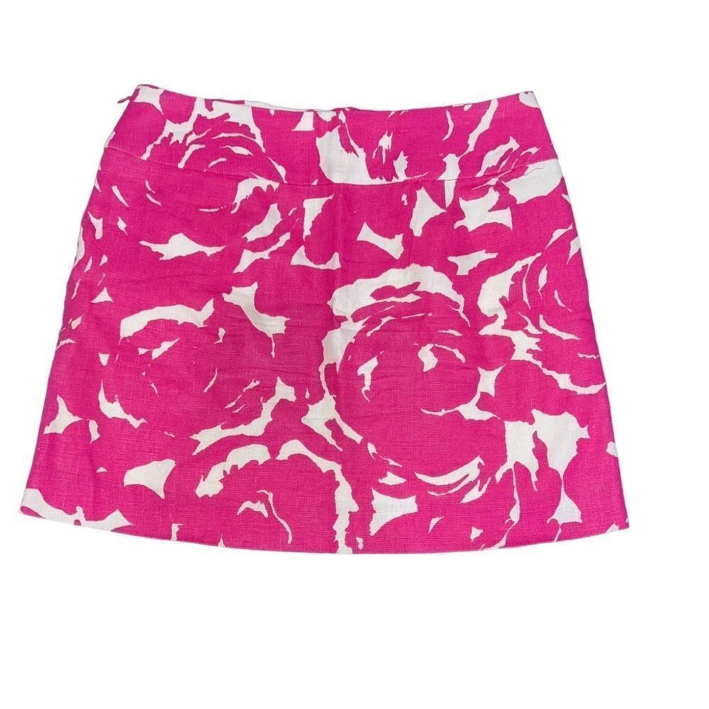 J. Crew Pink and White 100% Linen Floral Mini Skirt Size 2