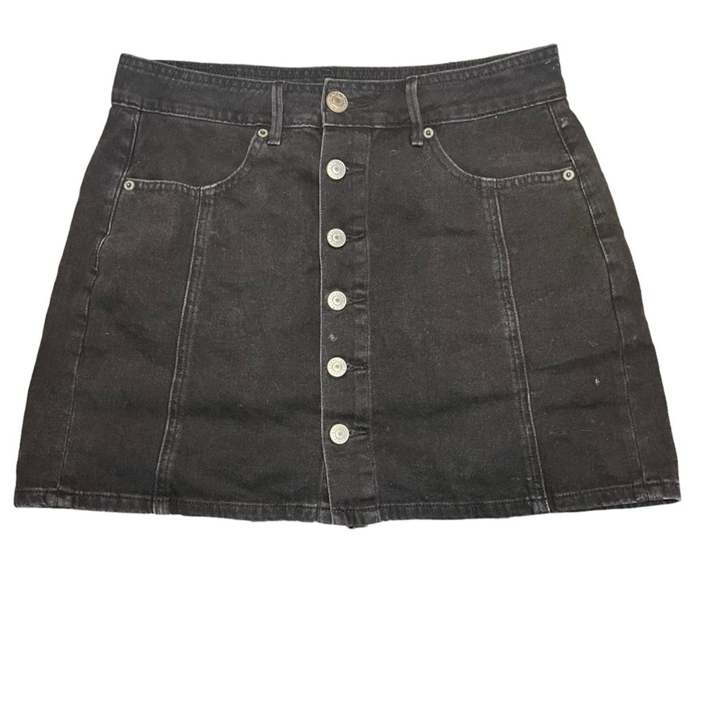 American Eagle Black Denim Button Front Hi-Rise A-Line Mini Skirt Women's 10