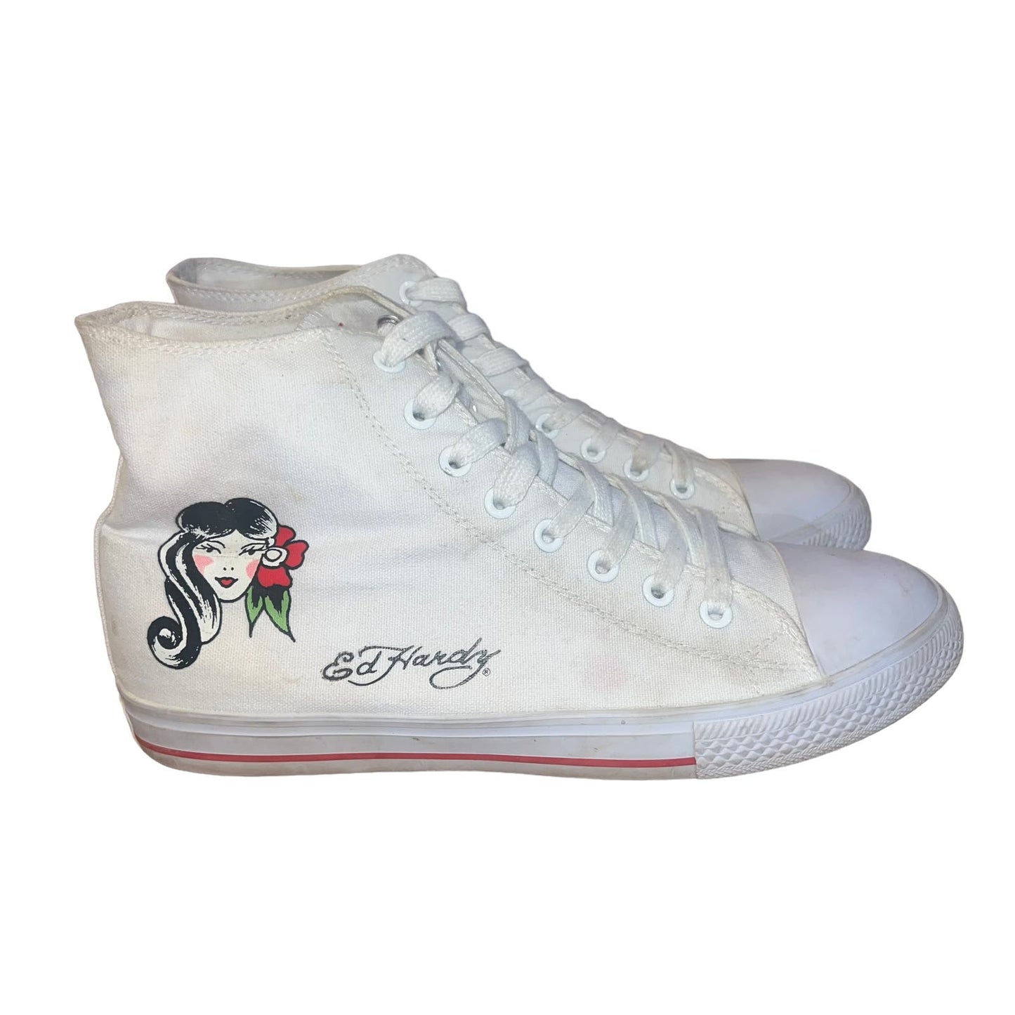 Converse X Ed Hardy White Tattoo Rose Graphic Print High-Top Sneakers Women's 9