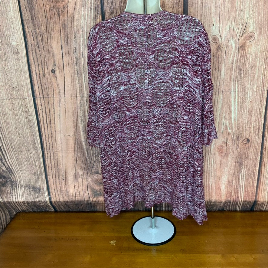 CJ Banks Cardigan Sweater Womens 3XL Burgundy White Marled