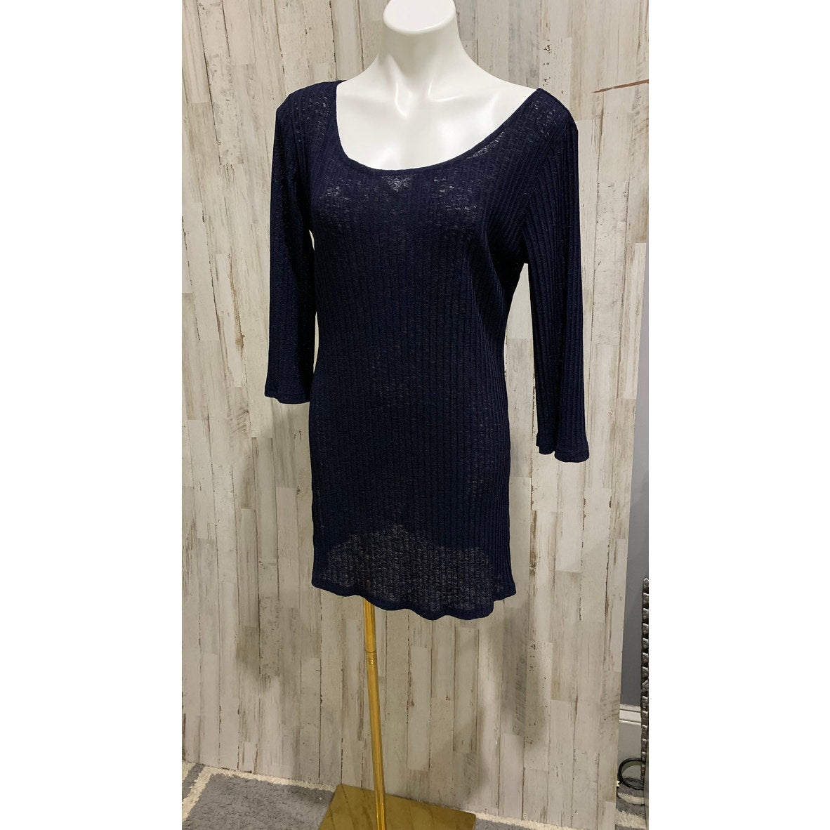J. Valdi Sweater Dress Womens Large Navy Ribbed Knit Sheer