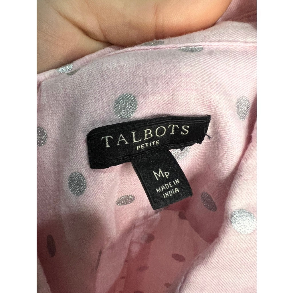 Talbots Women's Petite Medium Pink Polka Dot Button-Up Shirt Long Sleeve