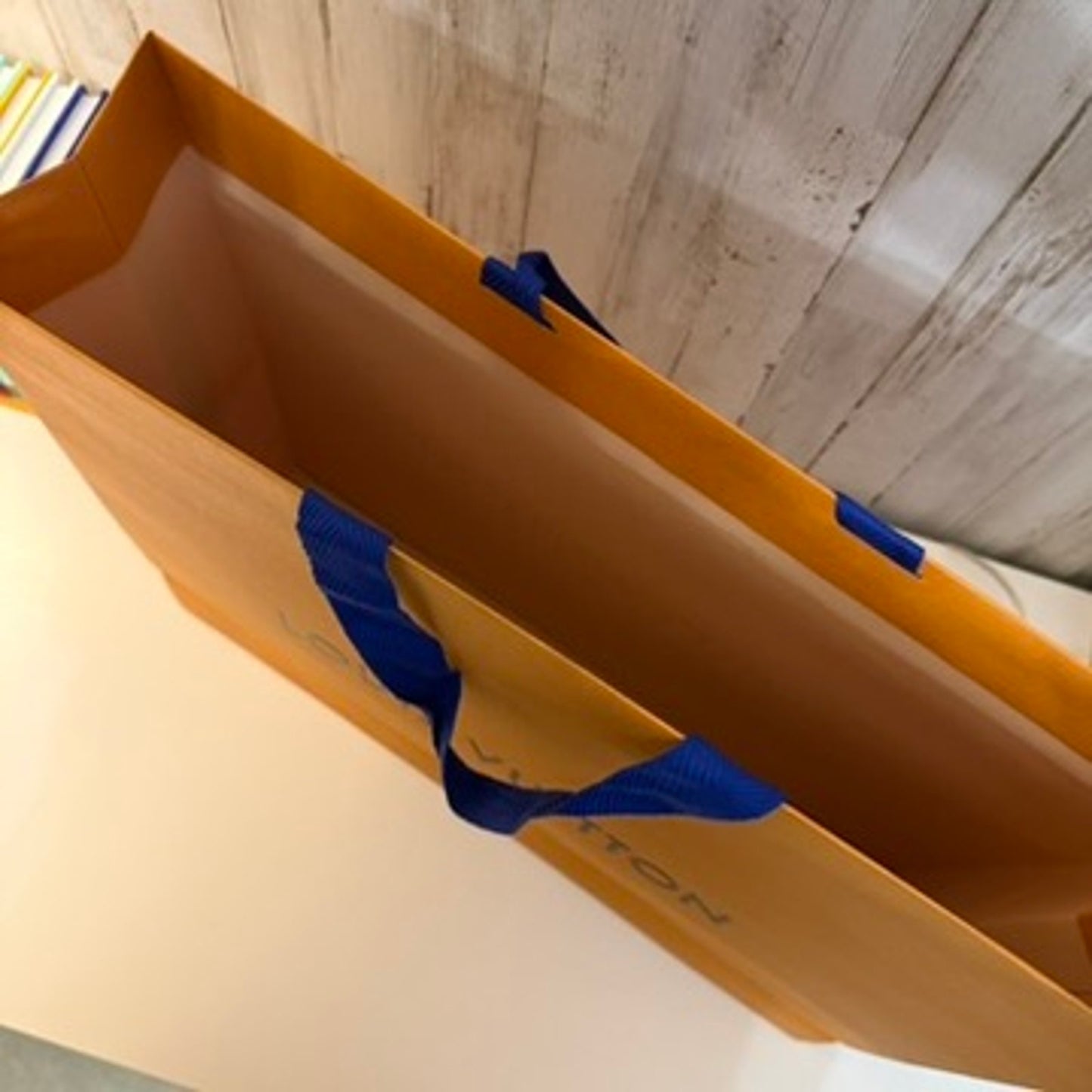 Louis Vuitton Shopping Bag Orange Large Gift Tote Blue Ribbon Handles