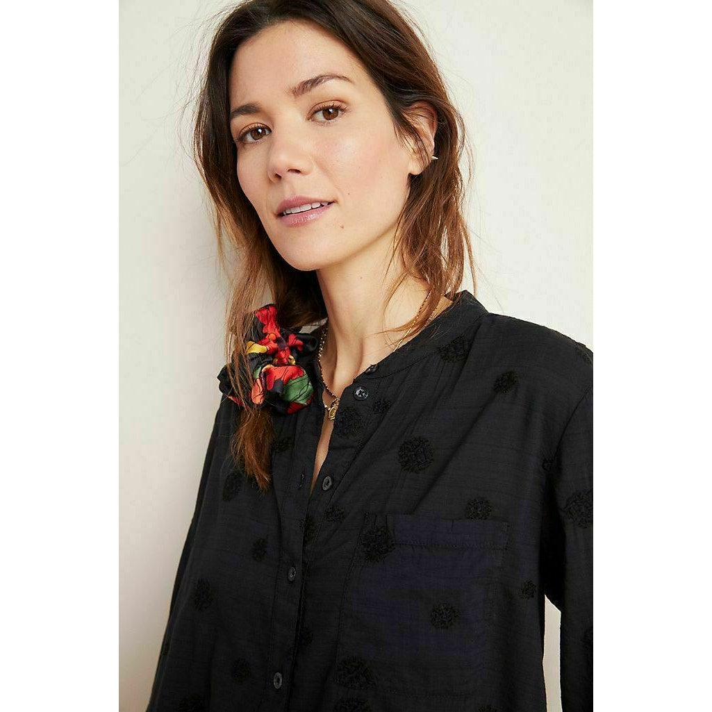 Pilcro and The Letterpress Women's Small Black Whitney Trapeze Button Down Top