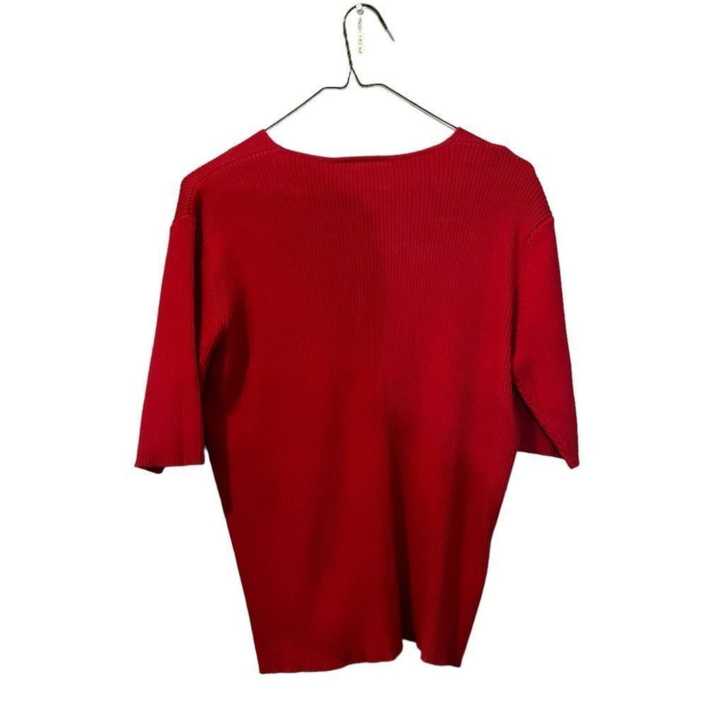 Talbots Red 100% Cotton Vneck Short Sleeved Sweater L