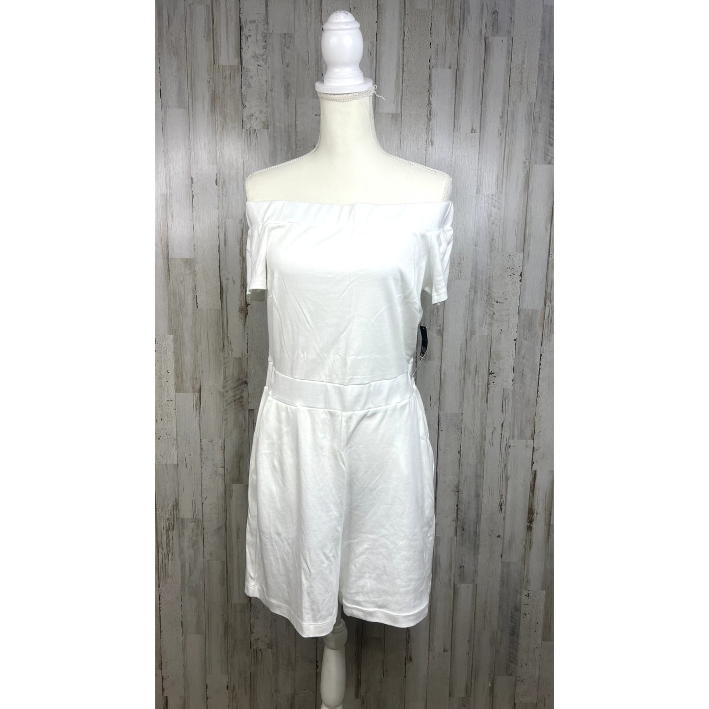 NWT New York & Company Women's Medium Off-Shoulder Romper White Summer Casual