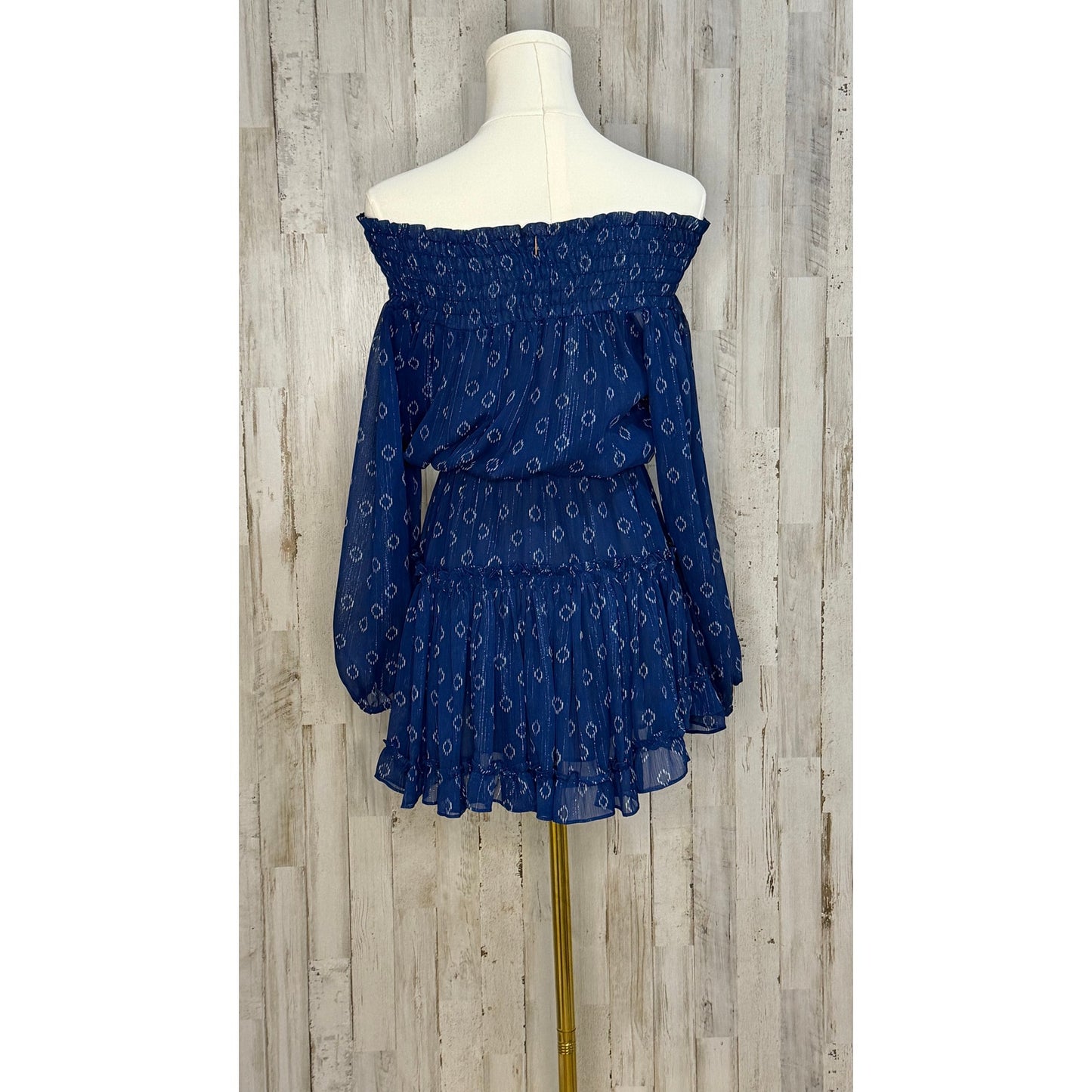 Misa Los Angeles Women's XS Blue Off Shoulder Mini Dress Long Sleeve