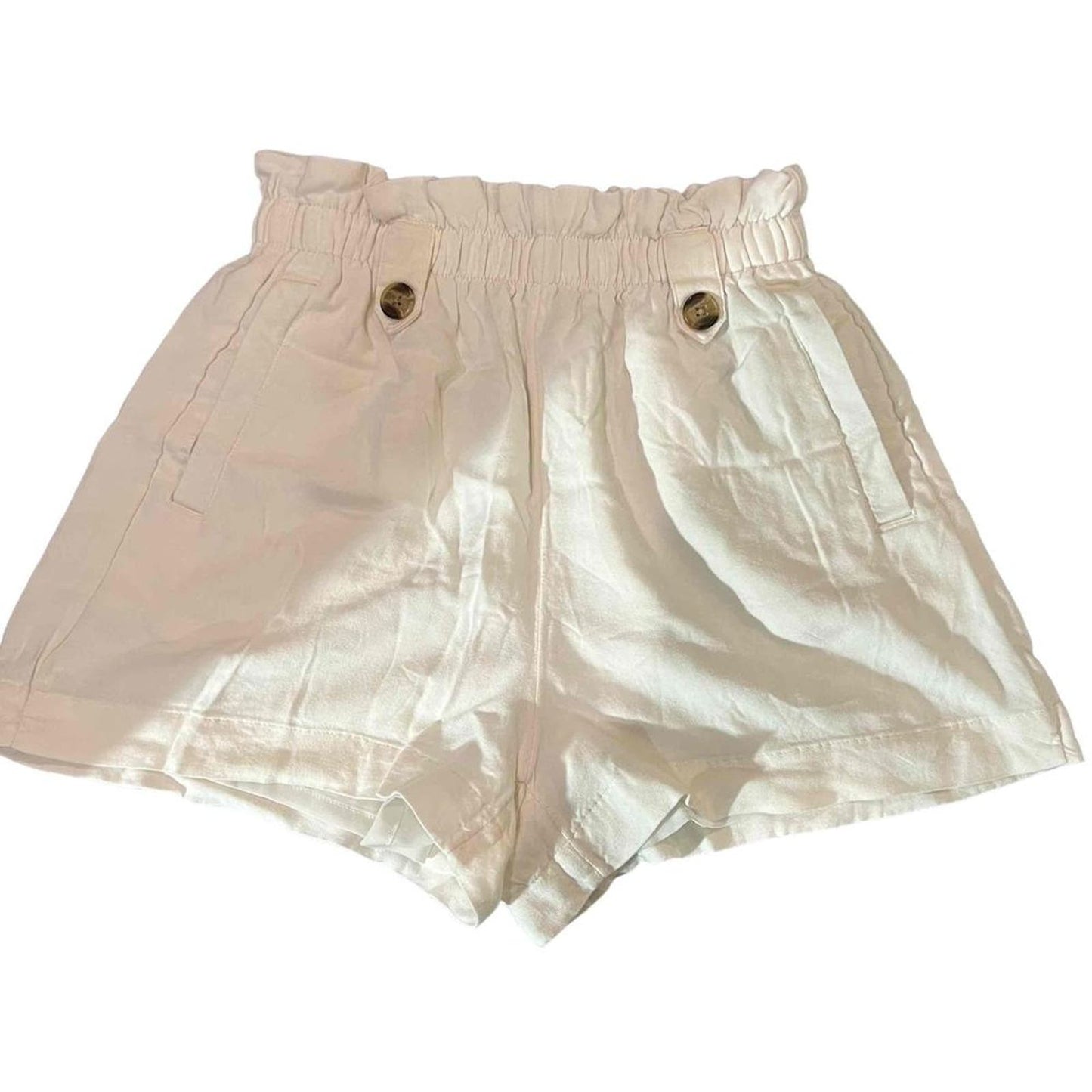 American Eagle Women’s White Elastic Waist Button Detail Paperbag Shorts Size XS