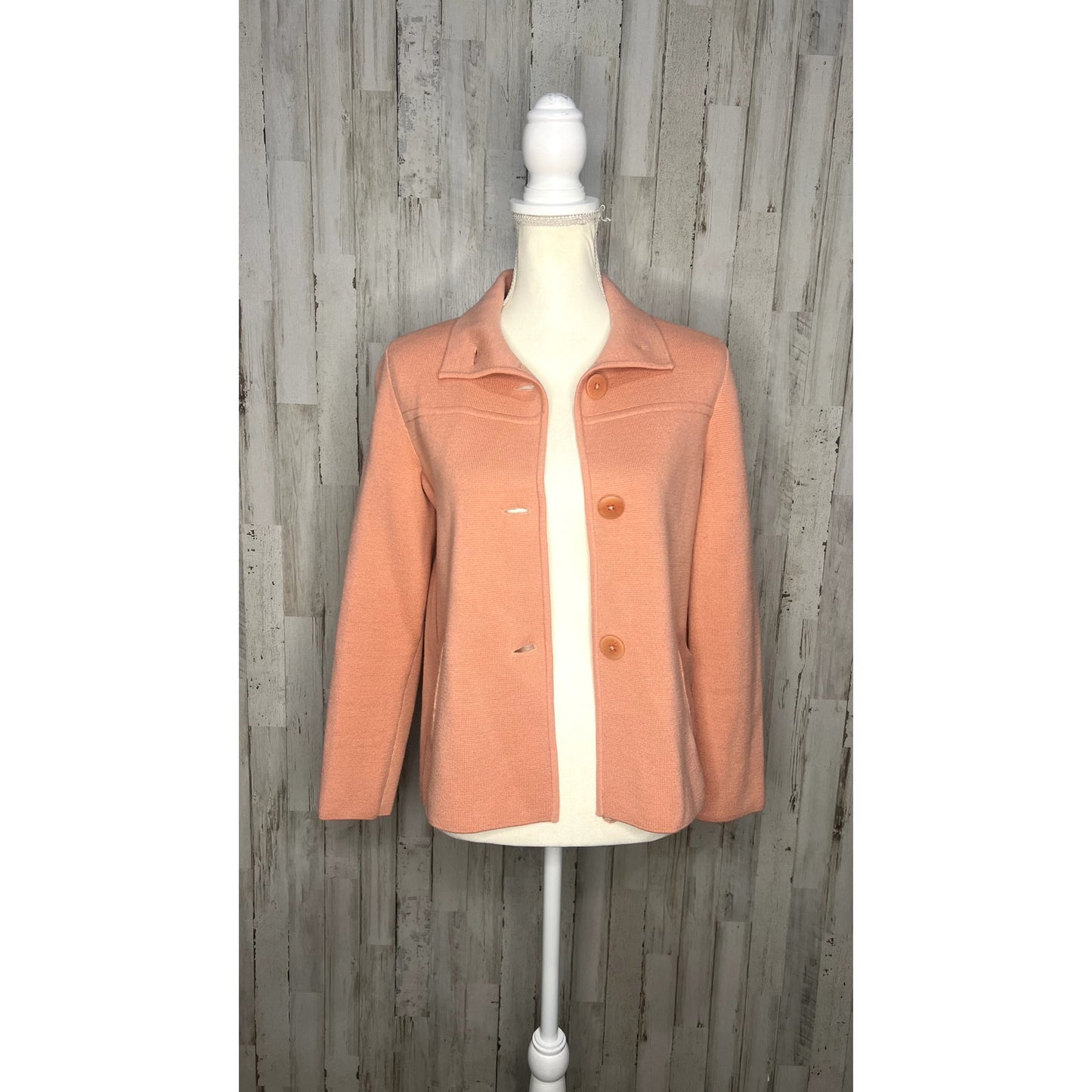 Talbots Women's Small Coral Merino Wool Long Sleeve Mock Neck Blazer Jacket