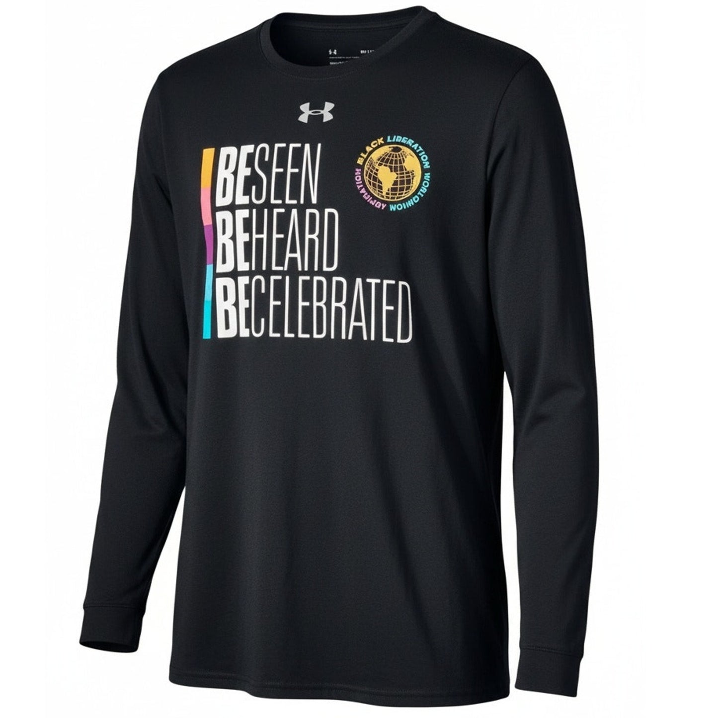Under Armour HeatGear T-Shirt Mens Small Black Long Sleeve Graphic Crew Neck