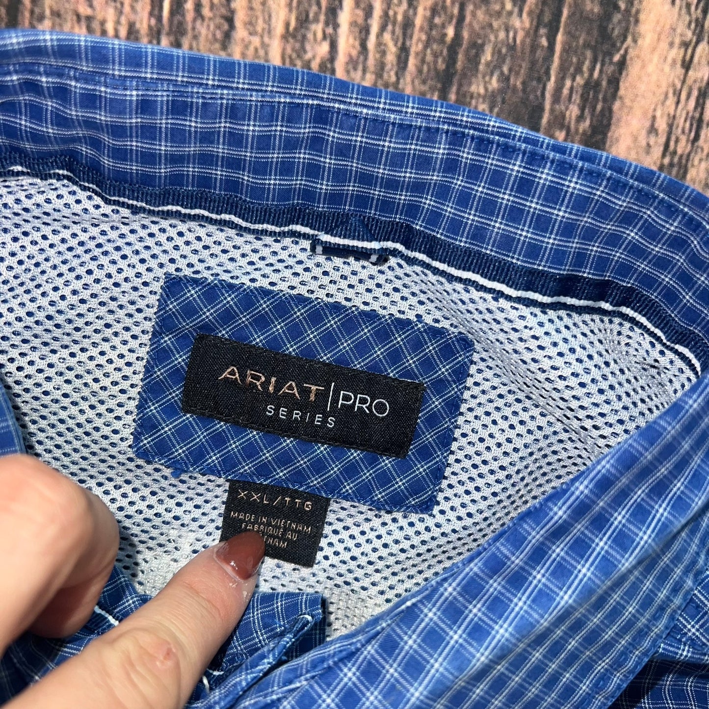 Ariat Pro Series Men's 2XL Blue Check Long Sleeve Button-Up Shirt Classic Fit