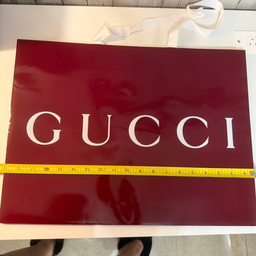 Gucci Burgundy Glossy Shopping Bag White Logo Ribbon Handles Large Tote