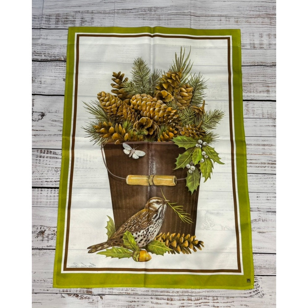 Nature Theme Green Flag Pinecones & Bird Double-Sided Rustic Decor