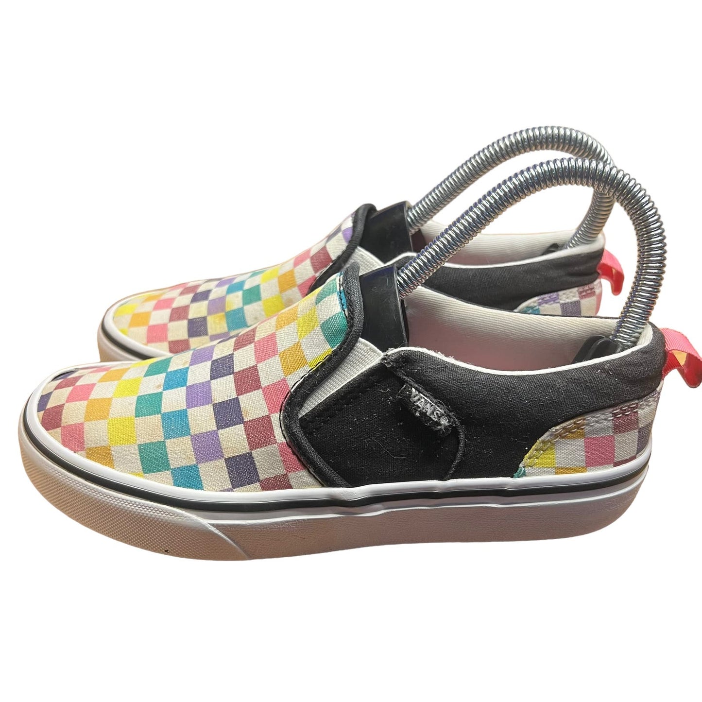 Vans Girl's Asher Party Rainbow Checkerboard Classic Slip-on Shoes - Missy 3.5