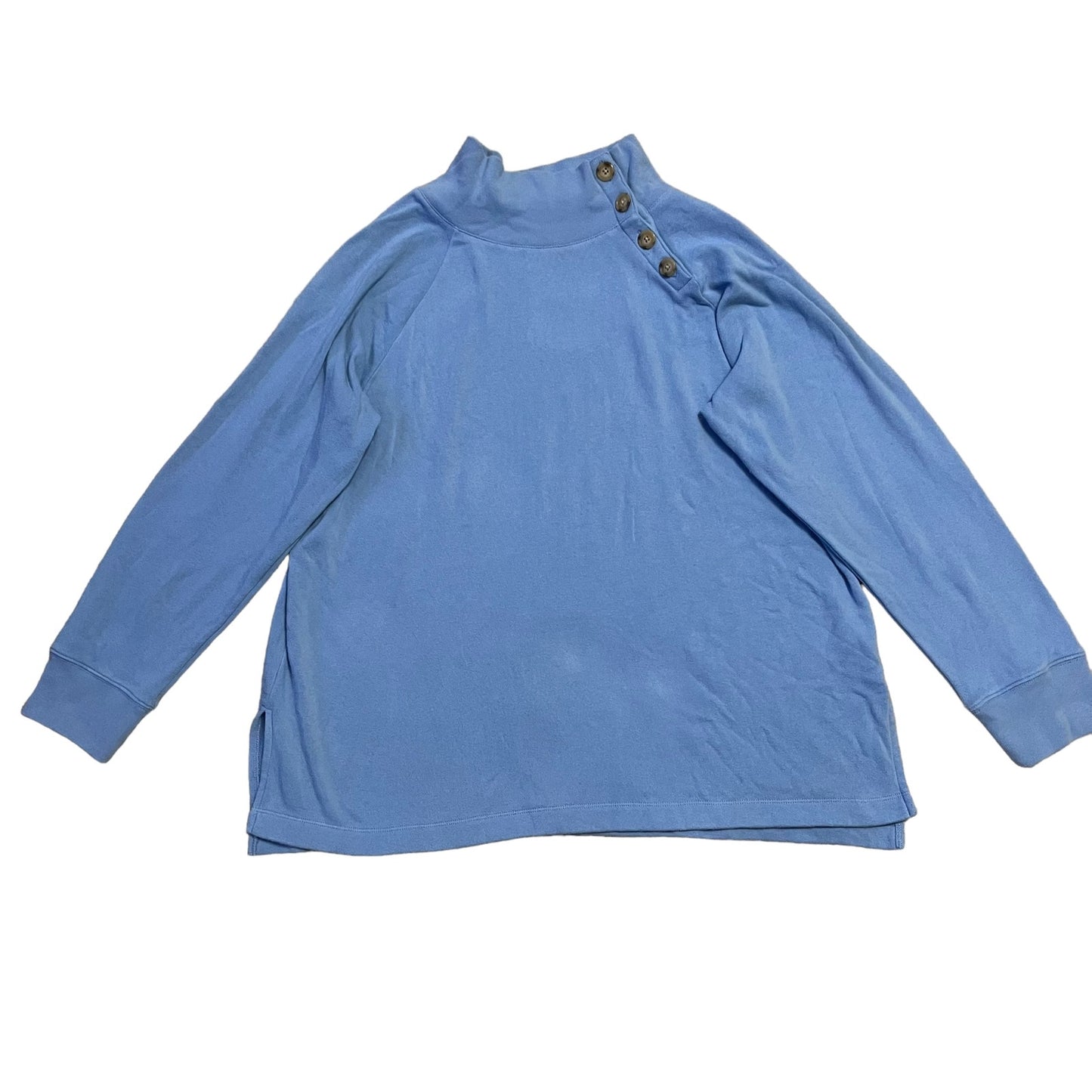 J.Crew Women's 2XL Blue Long Sleeve Button-Collar Mock Neck Pullover Sweatshirt