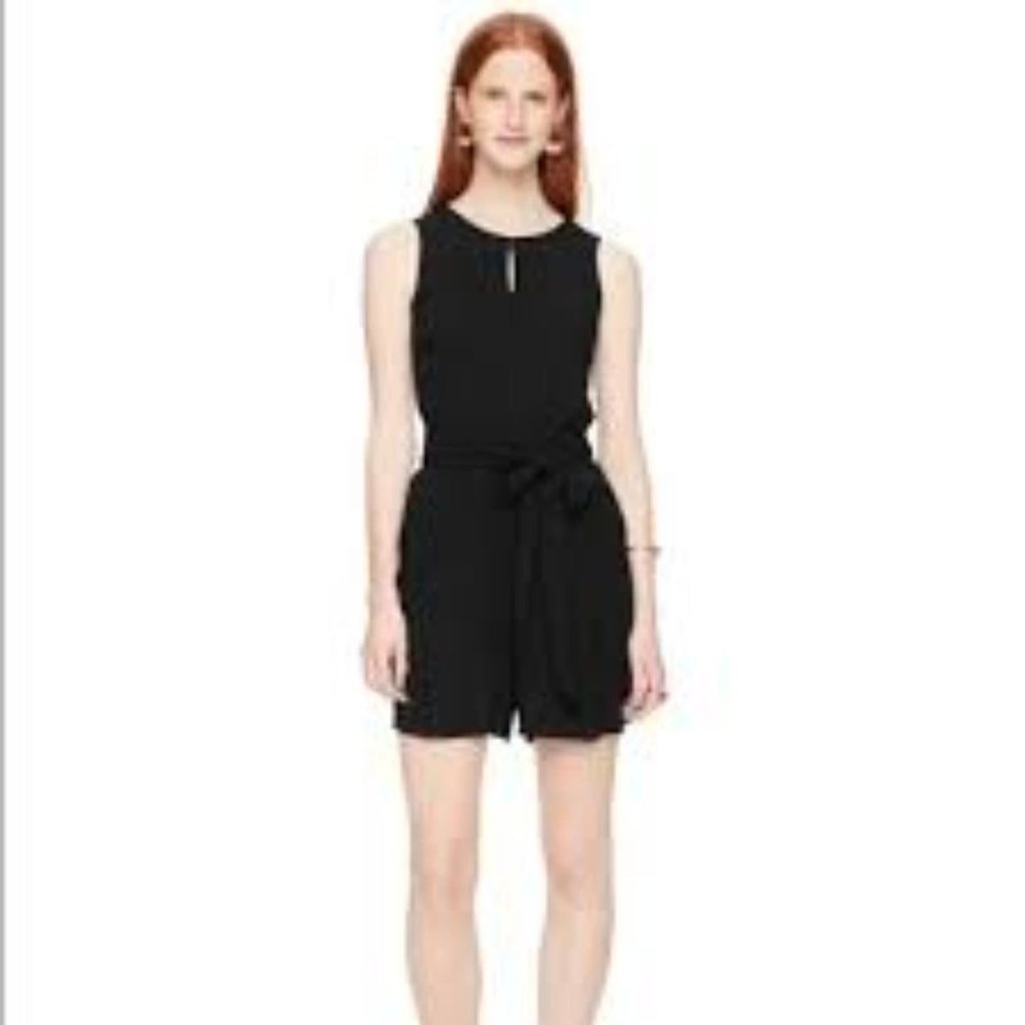 Kate Spade Women's Small Black Fluid Crepe Belted Sleeveless Romper