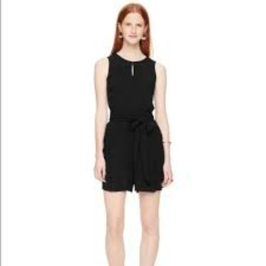 Kate Spade Women's Small Black Fluid Crepe Belted Sleeveless Romper