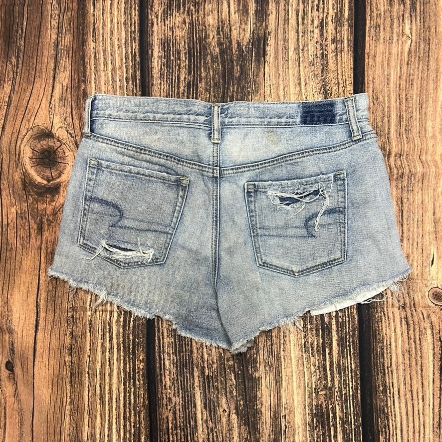 American Eagle Women's 10 Blue Vintage Hi-Rise Festival Distressed Jean Shorts