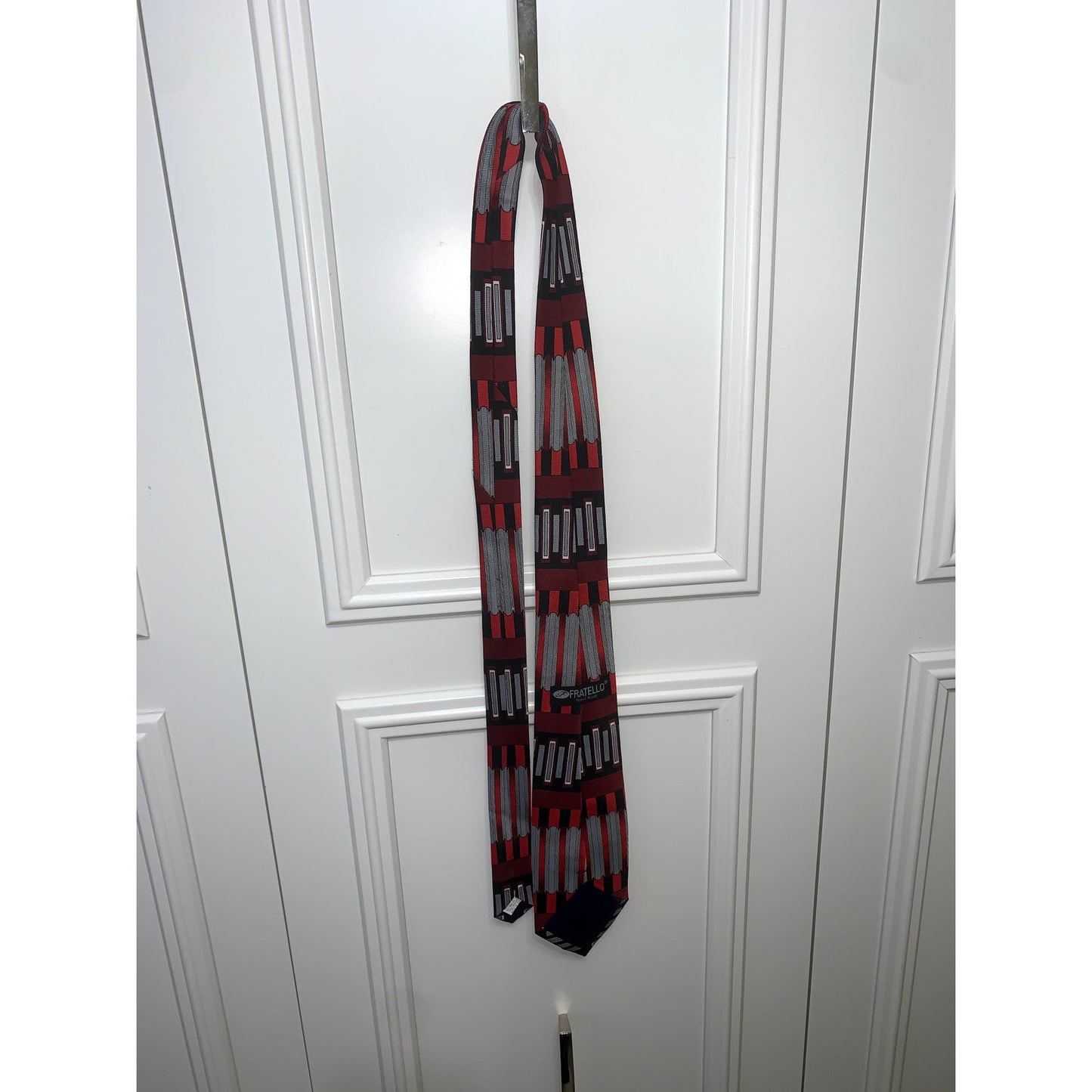 Fratello Men's Handmade Striped Necktie Red & Gray Designer Tie