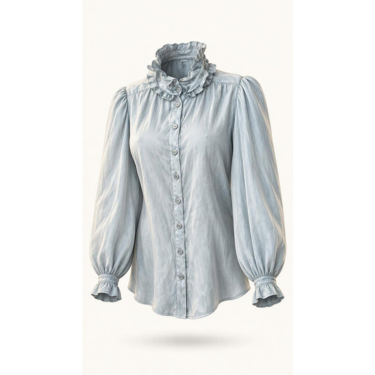Zadig & Voltaire Blouse Womens Large Light Blue Ruffle Neck Puff Sleeve