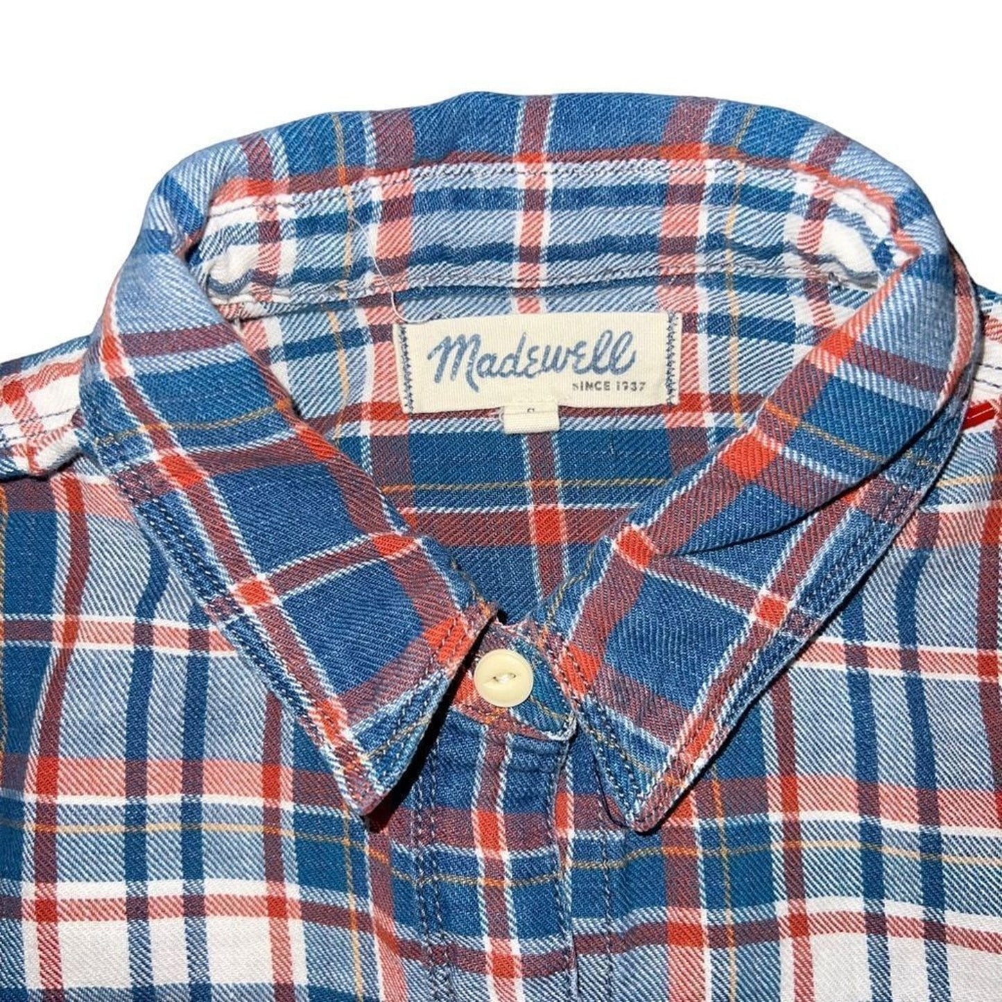 Madewell Button-Up Shirt Womens Size Small Plaid Long Sleeve Blue Orange White