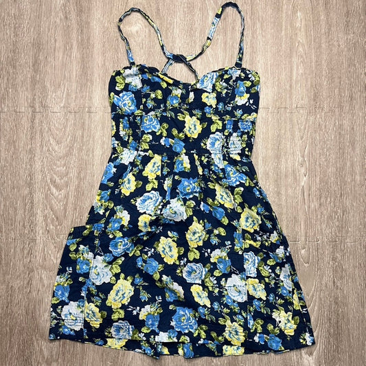 Abercrombie & Fitch Women's Medium Blue Floral Smocked Cami Mini Dress Short