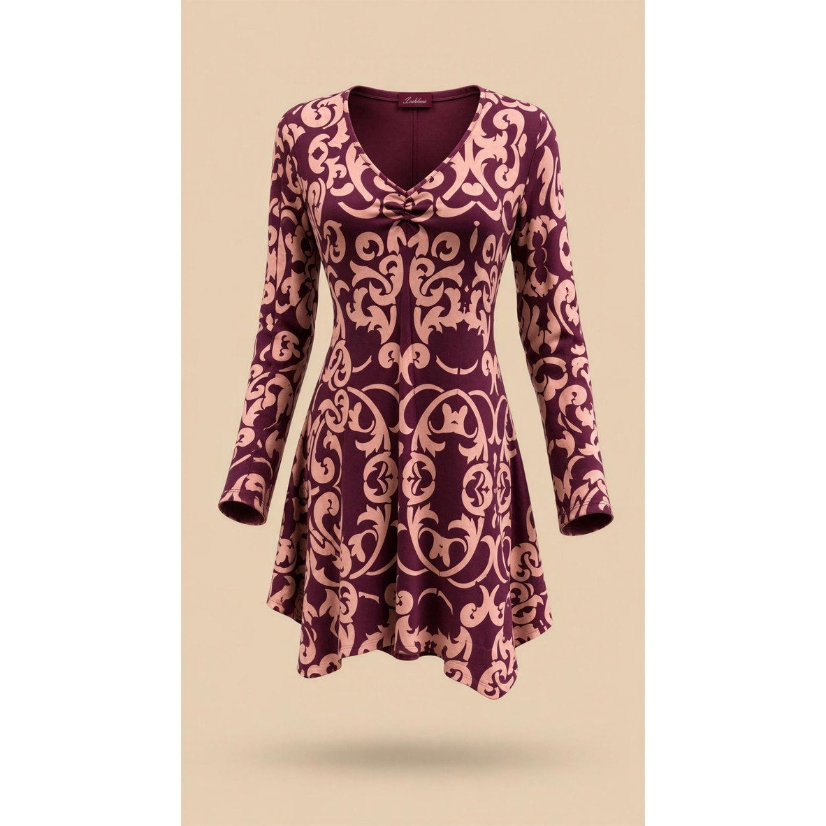 Soma Tunic Dress Womens Medium Plum Purple Geo Print Split Sleeve