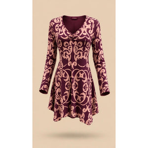 Soma Tunic Dress Womens Medium Plum Purple Geo Print Split Sleeve