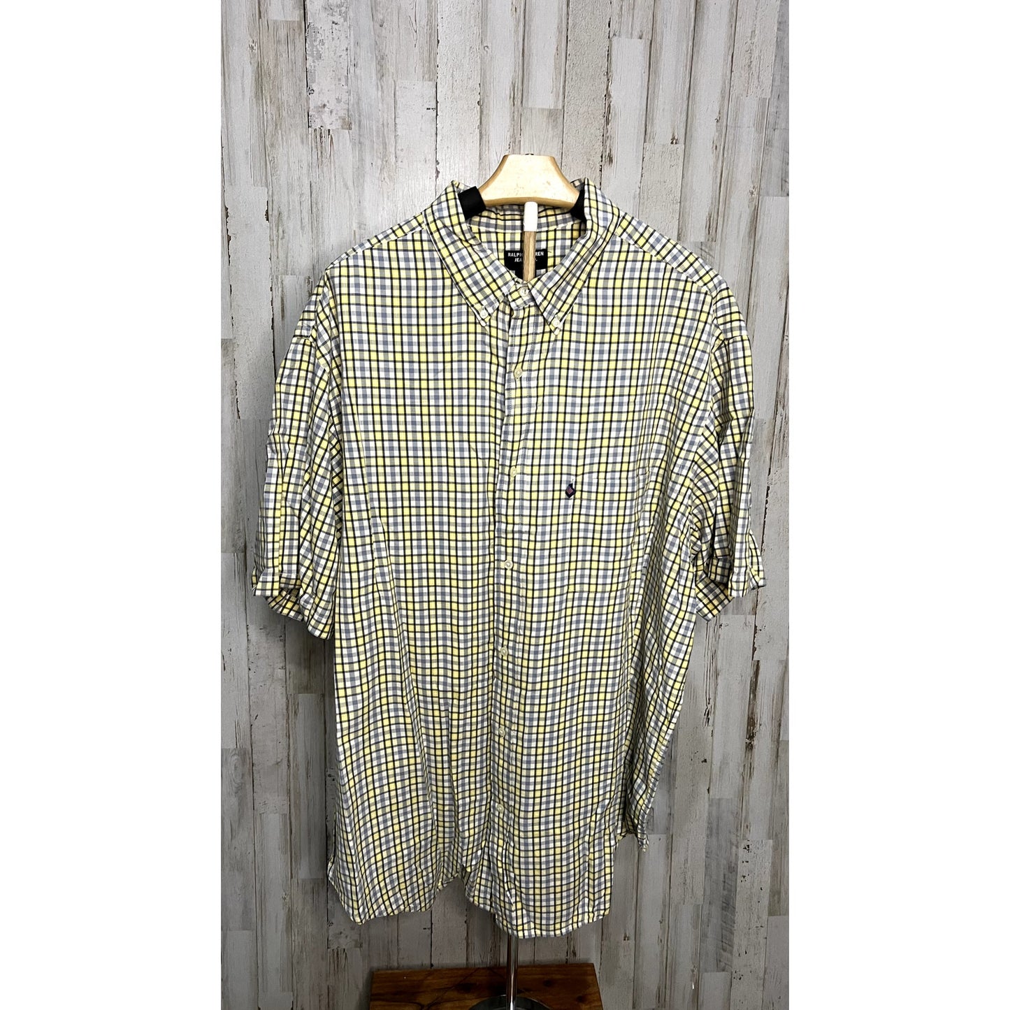 Ralph Lauren Men's XXL Yellow Plaid Short Sleeve Button-Up Shirt