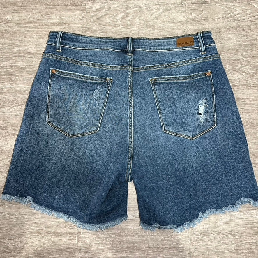 Judy Blue Women's 2XL Distressed Denim Cut-Off Shorts Blue Summer