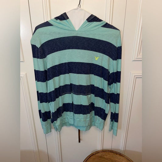 HOST PICK!! American Eagle teal/navy striped hoodie EUC