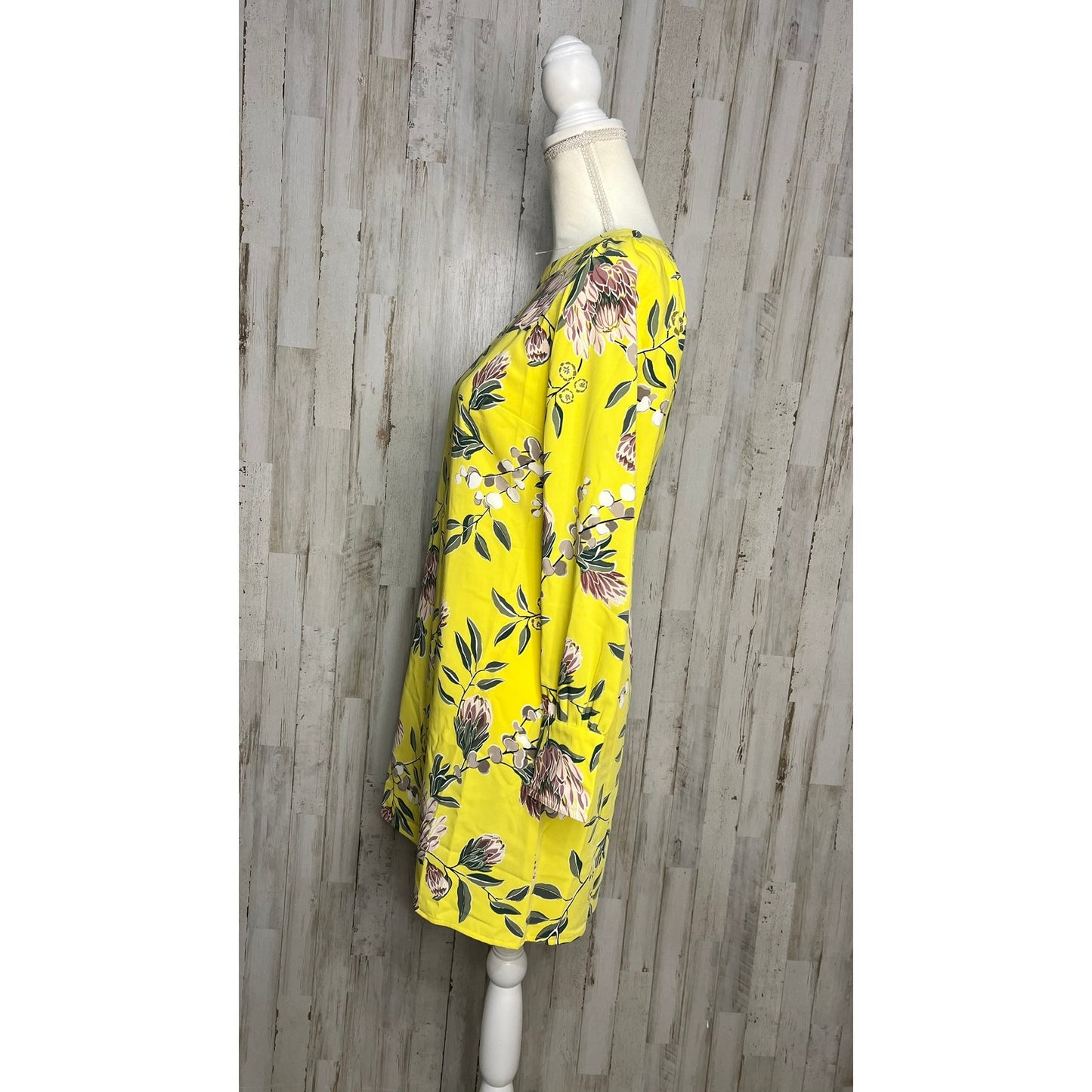 NWT LOFT Petites Floral Shift Dress Yellow Long Sleeve Knee Length 2P