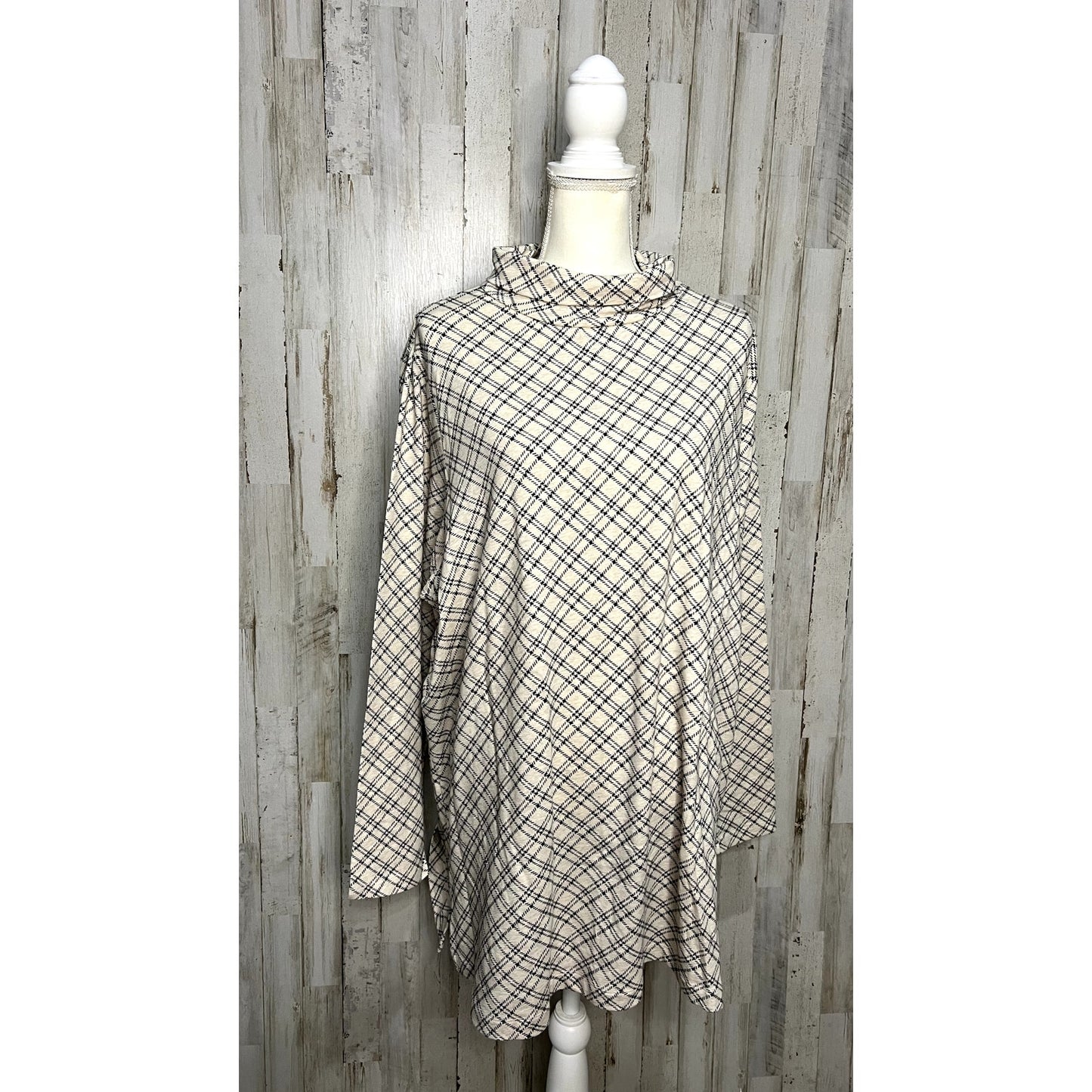Lands' End Women's 3XL Plaid Turtleneck Long Sleeve Blouse Multicolor Casual